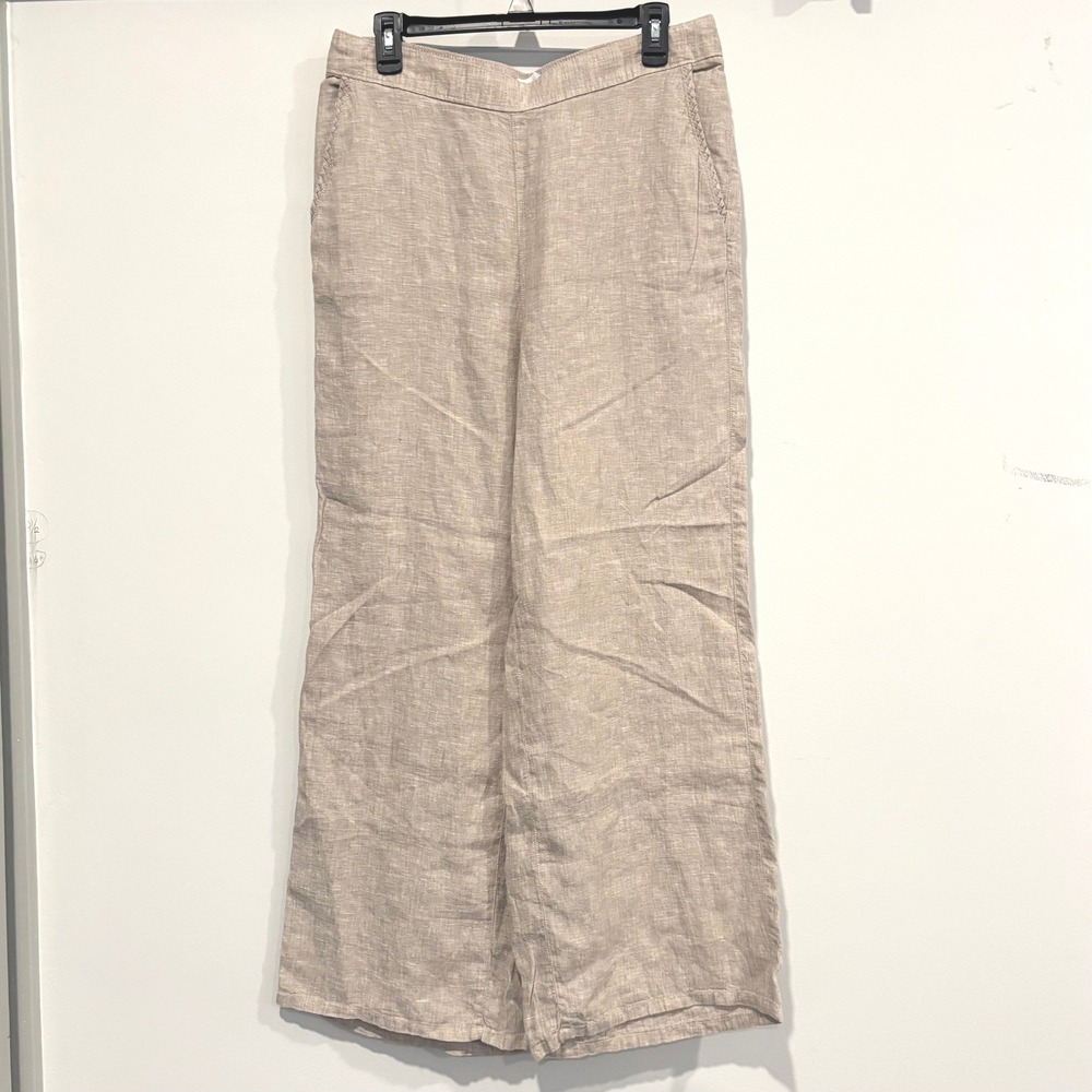Cynthia Rowley Pants L 100% Linen Wide Leg Coastal Minimalist Lagenlook 21921